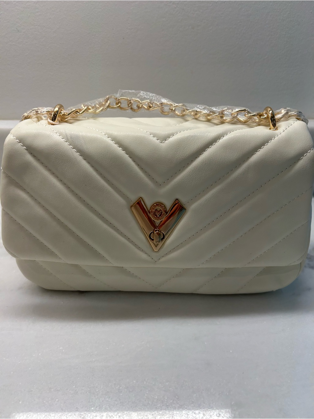 Valentino Orlandi Luxury Quilted Cream Shoulder Bag With Gold Chain